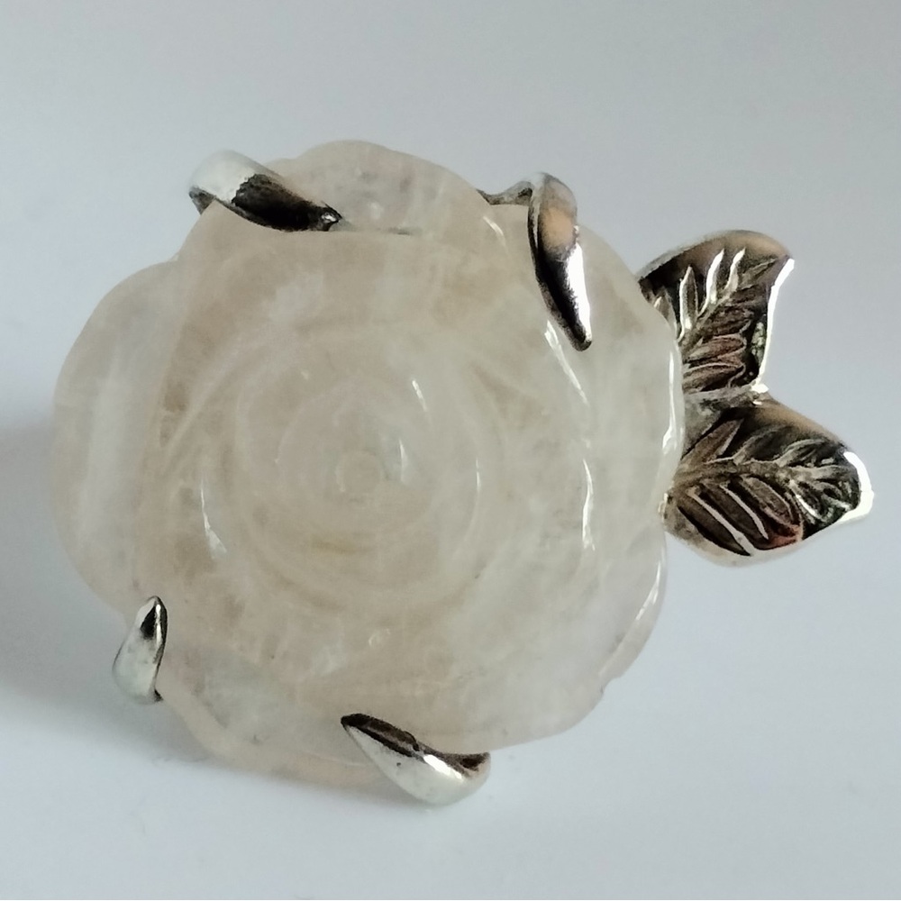 Sterling Silver Rose Quartz Rose Ring Size 6.5